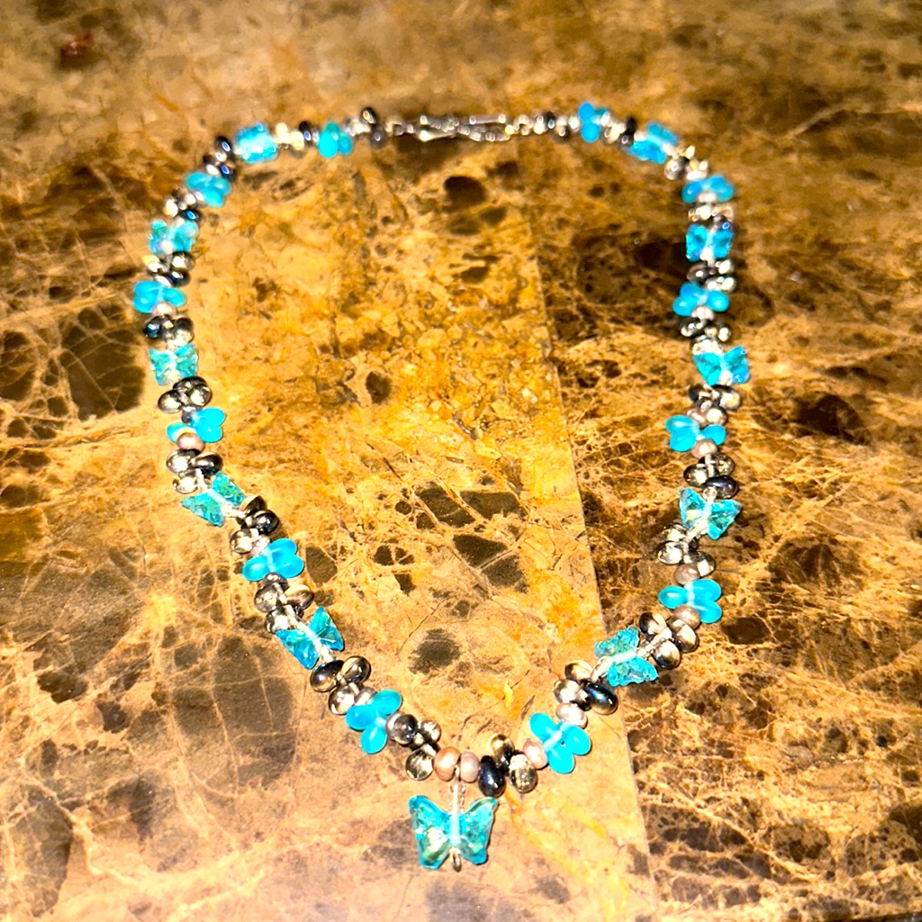 Artisan Made Butterfly Crystal And Pearl Sterling Silver Clasp